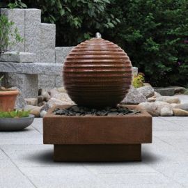 ASAKI BOULE Corten s podstavcom 80x80 - sklobetónová fontána exteriér/interiérána